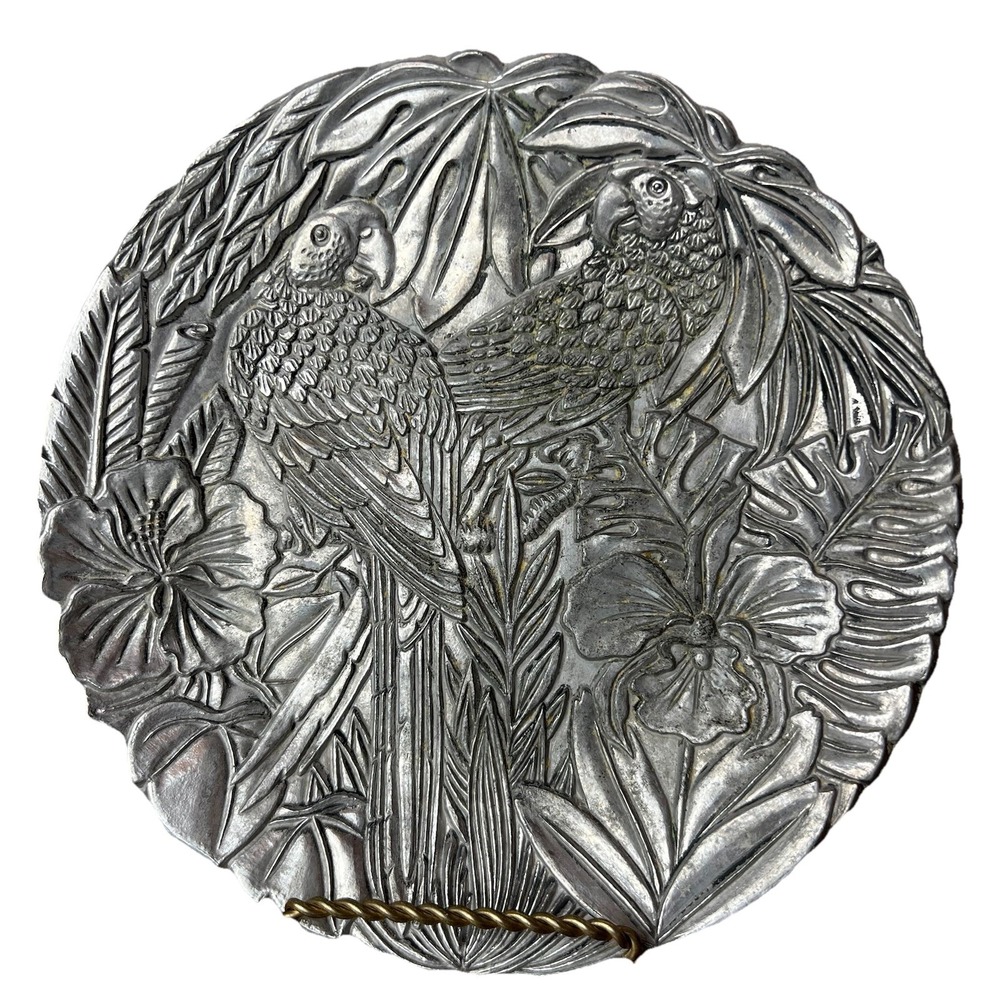 Vintage 1992 Leeber LTD. Elegance Embossed Parrots, Tropical Decorative Plate